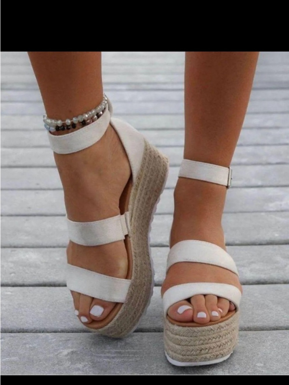 Women’s White Espadrille Micro Suede Platform Sandals with Ankle Strap